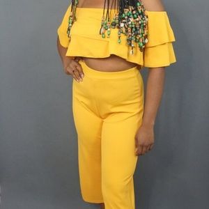 Canary Yellow, Ruffle Top 2 Piece Set